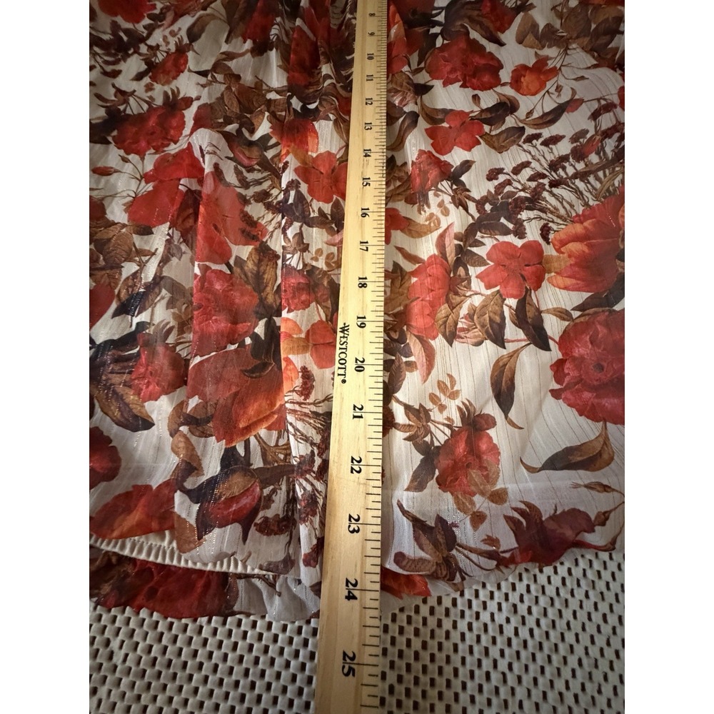 Sara Michelle Top Blouse XL/12 Pullover Bubble Hem Tie Sleeve Fall Colors Floral - Picture 11 of 11